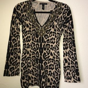 INC cheetah print studded shirt
